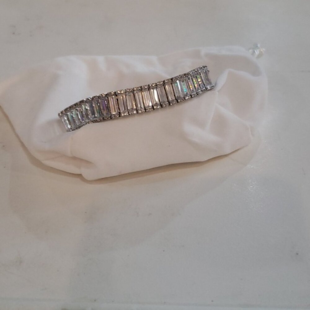 Sears Sterling Silver White Diamond Simulant 47ctw Baguette and Round Diamond